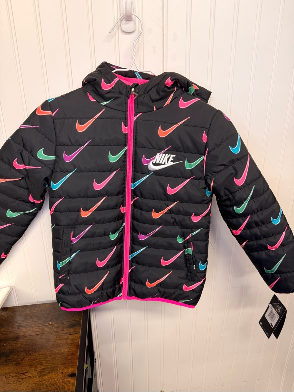 Nike Black Kids Puffer Jacket with Multicolor Swooshes